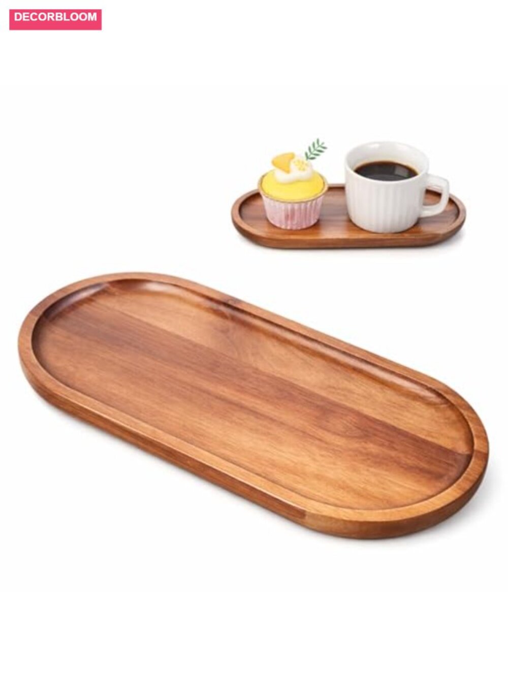 Solid Acacia Wood Serving Tray 9.1x4.2 Decorative Wooden Platter Kitchen Home